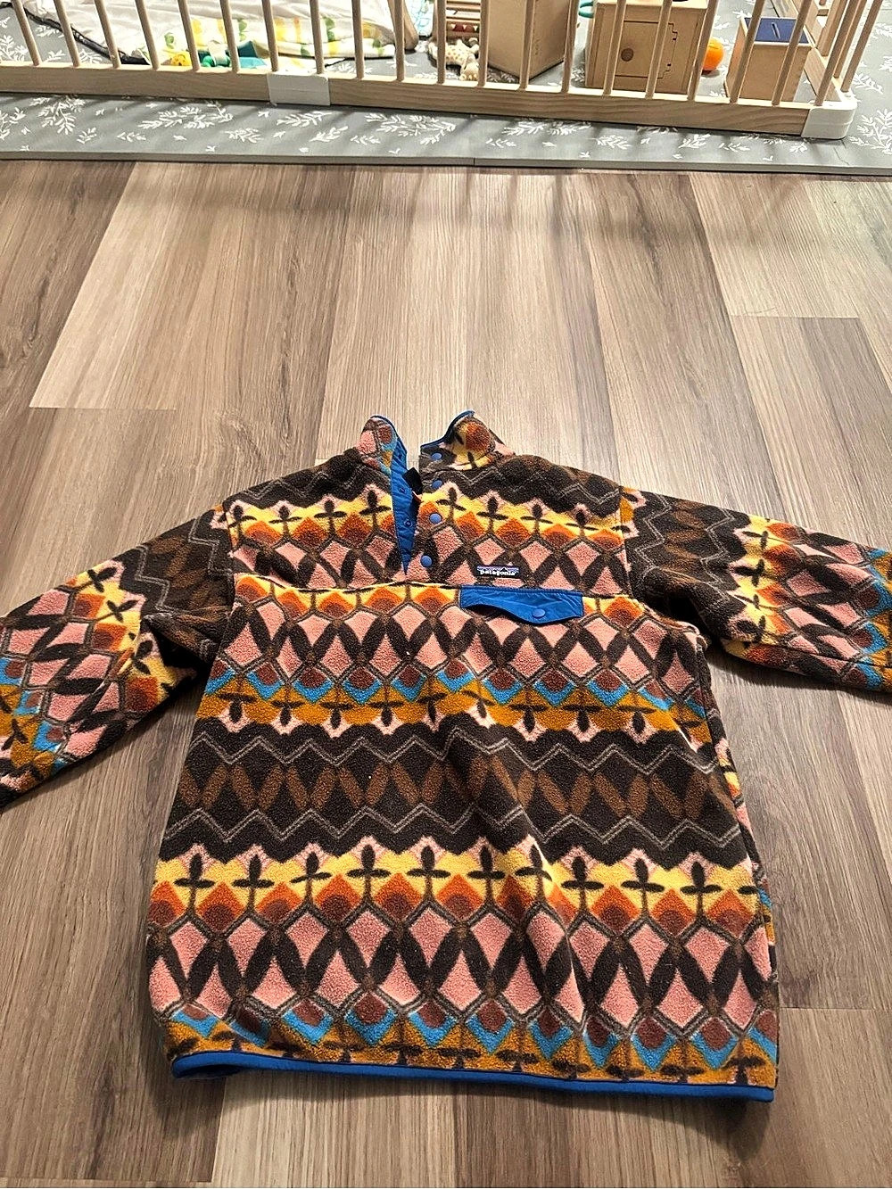 Patagonia Lightweight Synchilla Snap-T Pullover Geometric Fleece Jacket in Brown